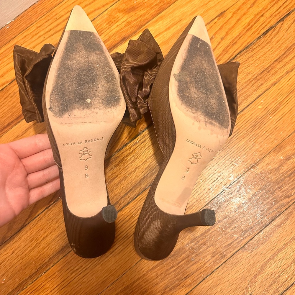 Loeffler Randall Moire bow heel chocolate brown mule party pump pointed - Picture 5 of 5